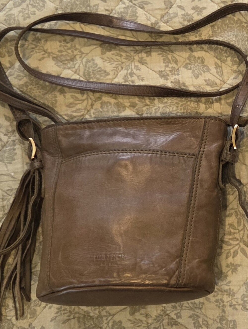Margot Genuine Leather Olive Brown Leather Crossbody Bag with Tassel